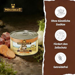 Wolfsblut Wide Plain Adult Nassfutter für Hunde Pferd 6x200g Getreidefrei und Glutenfrei – Bild 1 von 2