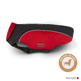 Produktbild von Wolters Easy Rain Regenjacke für Dackel in Schwarz/Rot mit Rückenlänge 44 cm und wasserdichtem Polyester