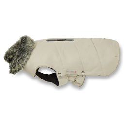 Produktbild von Wolters Hundeparka mit Fellkragen wasserdicht in Taupe mit einer Rückenlänge von 48 cm