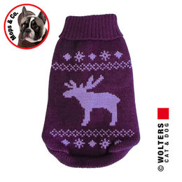 Produktbild von Wolters Strickpullover Elch für Hunde in Brombeere und Lavendel für kleine bis mittlere Rassen
