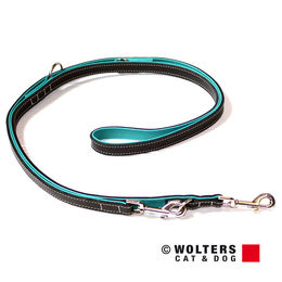 Produktbild von Wolters Terranova Führleine aus Fettleder Schwarz/Türkis 125 cm x 12 mm