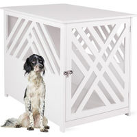 Produktbild von WONDERMAKE Design Hundekäfig aus Holz mit Beistelltisch für kleine und mittlere Hunde 90x60 cm weiß