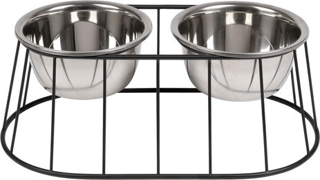 WONDERMAKE Erhöhter Hundenapf Set aus Edelstahl mit Ständer für große Hunde 2er Set Silber Schwarz 47x26,5x17 cm - 2 x 1,2 l – Bild 1 von 13
