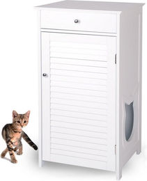 WONDERMAKE Katzenschrank für Katzentoilette aus Holz in Weiß XL mit Schublade und Tür – Bild 1 von 7