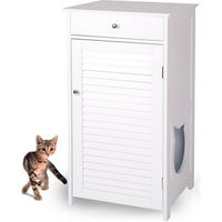 Produktbild von WONDERMAKE Katzenschrank für Katzentoilette aus Holz in Weiß XL mit Schublade und Tür