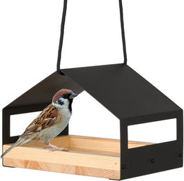 WONDERMAKE Luxus-Vogelhaus aus Holz und Edelstahl wetterfest zum Aufhängen Schwarz 14 cm – Bild 1 von 5
