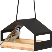 Produktbild von WONDERMAKE Luxus-Vogelhaus aus Holz und Edelstahl wetterfest zum Aufhängen Schwarz 14 cm
