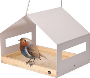 WONDERMAKE Vogelhaus XL aus Holz und Metall wetterfest zum Aufhängen in Grau-Beige – Bild 1 von 13