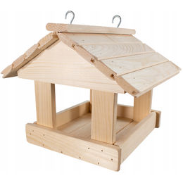 Woodok Vogelfutterhaus aus Fichtenholz mit Giebeldach und 2 Aufhängehaken 30x 28x25 cm – Bild 1 von 5