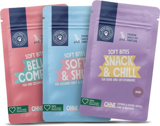 Produktbild von Woof'n'Wellness Soft Bites Funktionssnack für Senior Hunde mit Huhn und Lachs, hoher Fleischanteil, 900g - 3 x 300 g