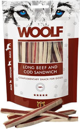 Produktbild von WOOLF Hundesnacks Sandwich Rind und Kabeljau Trockenfleisch glutenfrei 100g - 100 g