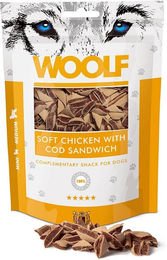 Produktbild von WOOLF Soft Chicken With Cod Sandwich Belohnungssnack für Hunde mit Huhn und Kabeljau glutenfrei 100g - 100 g
