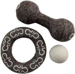 Wooliie Hunde-Kauspielzeug Set aus 100 % Naturwolle 3er-Bundle mit Dumbbell und Ring – Bild 1 von 1