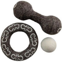Produktbild von Wooliie Hunde-Kauspielzeug Set aus 100 % Naturwolle 3er-Bundle mit Dumbbell und Ring