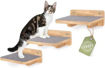 WOOWOOD Katzen Kletterwand Set aus Holz XL Naturdunkel 3er-Set – Bild 1 von 5