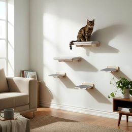 WOOWOOD Katzen Kletterwand Set aus Vollholz mit Katzentreppe und Hängematte 5-teilig – Bild 1 von 3