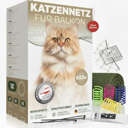 WOOWOOD Katzennetz für Balkon und Fenster grau drahtverstärkt ohne Bohren 6x3m - 6 m – Bild 1 von 7