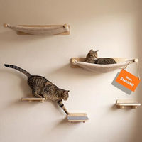 Produktbild von WOOWOOD Katzenwand Set 5-teilig mit 2 Hängematten und 3 Katzentreppen aus Stoff in Beige