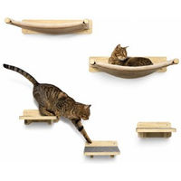 Produktbild von WOOWOOD Katzenwand Set aus Holz mit 2 Kletterwänden, 3 Treppenstufen und Hängematte in Naturhell