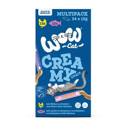WOW Cat Creamy Snack Multipack mit Huhn und Lachs 24 x 15 g für Katzen aller Altersstufen - 24 x 15 g – Bild 1 von 6