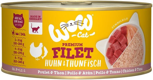 WOW CAT Katzen Nassfutter Adult Hühnerfilet mit Thunfischfilet 12x70g - 12 x 70 g – Bild 1 von 3