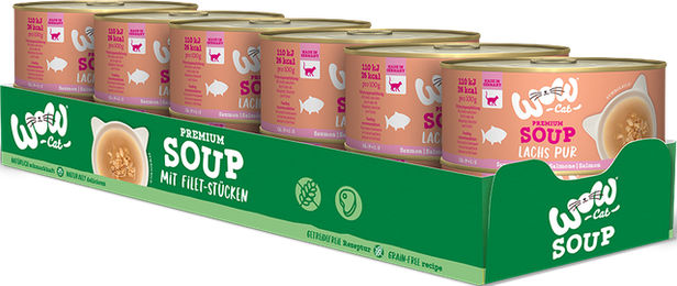 Produktbild von WOW CAT Katzen-Suppe mit Lachs, getreidefrei und ohne Zucker, 12er Vorteilspack (12 x 70g)