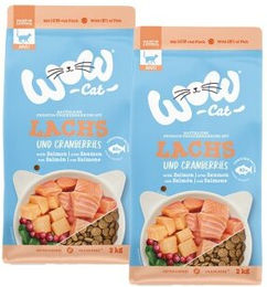 Produktbild von WOW CAT Trockennahrung für erwachsene Katzen mit Lachs und Geflügel getreidefrei 2x2 kg
