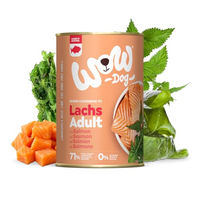Produktbild von WOW Dog Hund Nassfutter Lachs und Rind glutenfrei und ohne Zucker 400 g 24er Pack