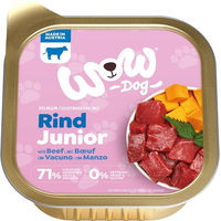Produktbild von Wow Dog Junior Hundefutter Nassfutter mit Rind in der Schale 11x150g - 11 x 150 g