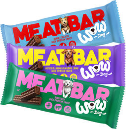 Produktbild von WOW Dog Meat Bar Set Hundeleckerlis Rind Huhn Hirsch getreidefrei ohne Zucker mit hohem Fleischanteil 3x40g