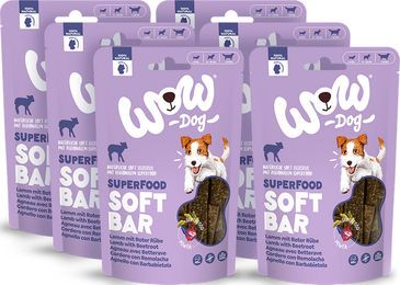 Produktbild von WOW Dog Soft Bar Lamm Getreidefrei Bio Belohnungssnack für Hunde 6x150g Multipack