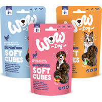 Produktbild von WOW Dog Soft-Cubes Probierset Belohnungssnack für Hunde mit Huhn, Pferd und Wild getreidefrei und monoprotein 450g