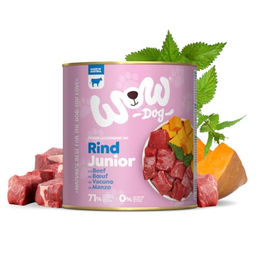 Produktbild von WOW Dog Welpen-Nassfutter mit Rind und Huhn für Junior Hunde, getreidefrei mit hohem Fleischanteil, 800 g 24er Pack