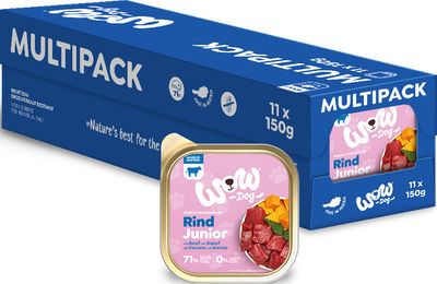 Produktbild von WOW DOG Welpen Nassfutter Rind getreidefrei ohne Konservierungsstoffe 11x150g Multipack
