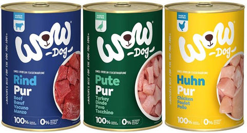 Produktbild von WOW! Hundefutter Mixpaket Pur für erwachsene Hunde 18x400g