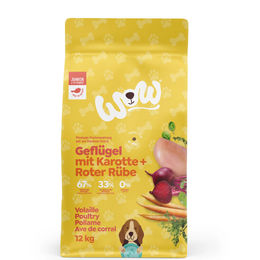 Produktbild von WOW! Hundetrockenfutter Junior Geflügel Getreidefrei mit hohem Fleischanteil 12kg - 12 kg