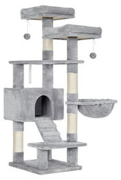 WOW Kratzbaum aus Plüsch mit Spielzeug in Hellgrau 50 x 45 x 142 cm – Bild 1 von 1