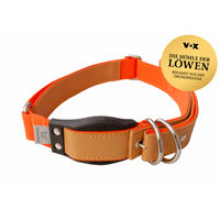 Produktbild von WowWow Hundehalsband mit integrierter Leine aus Leder Ockergelb Größe L 51-70cm Halsumfang