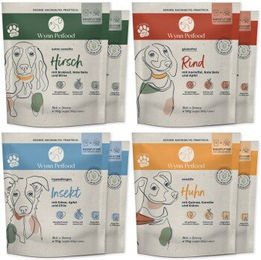 Produktbild von Wynn Petfood Nassfutter zum Anrühren Probierpaket für Adult Hunde mit Rind Huhn Hirsch und Insekt 8 x 385g ohne Zusatz von Farb- Aromastoffen Konservierungsstoffen oder Zucker - 8 x 385 g