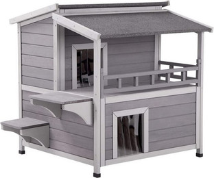 Produktbild von X-ZONE PET Tierhaus Wetterfestes Holzhaus für Wildkatzen mit Balkon und Fluchttür