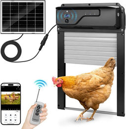 Produktbild von XERSEK Hühnerstall Automatische Hühnerklappe mit Solar, APP-Echtzeitsteuerung über WLAN, Kamera, 5000mAh Akku, Fernbedienung Lichtsensor Anti-Klemm, Hühnertür