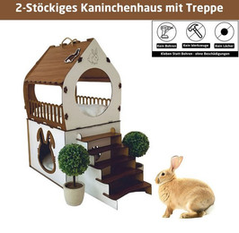 Produktbild von XL Kaninchenhaus zweistöckig aus Holz mit Rampe