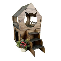 Produktbild von XL Katzenhaus Katzenhöhle Katzenbett mit Treppen, 2-stöckig, 68x42x35 cm