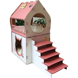 Produktbild von XL Katzenhaus Rosa/Pink Zweistöckig aus MDF mit Rampe