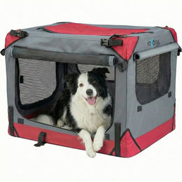 Xonic Hunde-Transportbox Foxdevil by xonic® Faltbare Hundebox / Transportbox (Grau/Rot, S) – Bild 1 von 5