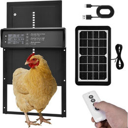 XERSEK Automatische Hühnerklappe mit Solarbetrieb und Lichtsensor, Elektrische Hühnerstallklappe in Schwarz aus Kunststoff mit Timer und Anti-Pinch-Funktion – Bild 1 von 5
