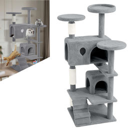 XINZI Katzenkratzbaum mit Katzenhöhle und Ballspielzeug, Stabil aus Plüsch und Sisal, Hellgrau, 93 cm Höhe – Bild 1 von 3