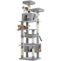 Produktbild von XL Katzen Kratzbaum Turm in Grau mit 205 cm Höhe, Doppelte Katzenhöhlen, Hängematte und Sisal-Kratzsäulen für große Katzen