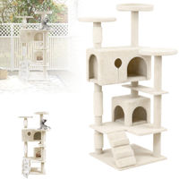 Produktbild von XMTECH Kratzbaum für Katzen in Beige mit Sisal-Kratzsäulen, Plüsch-Liegeflächen, Höhle und Leiter, 130 cm hoch