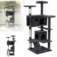 Produktbild von XMTECH Kratzbaum für Katzen in Blaugrau mit Sisal-Kratzsäulen, Plüsch-Liegeflächen, Höhle und Leiter, 130 cm hoch